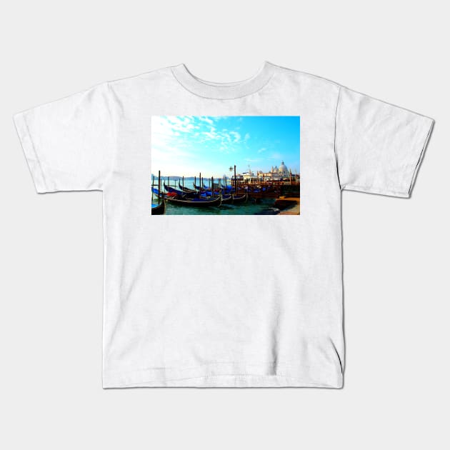 Grand Canal with gondolas and the Basilica di Santa Maria della Salute in the background Kids T-Shirt by KristinaDrozd